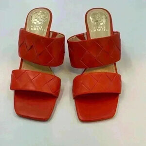 VINCE Camuto braided strappy slip ons in deep red/orange. Leather upper …